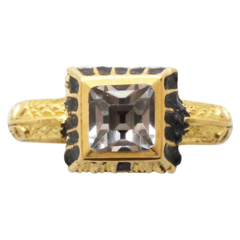 Gold Renaissance Ring with a Table Cut Rock Crystal
