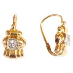 Gold Vintage Earrings, Retro French Sapphire 18k Gold Earrings, Vintage Earrings