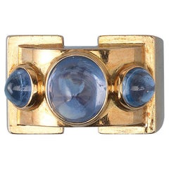 Gold Retro Ring Set with Three Cabochon Sapphires