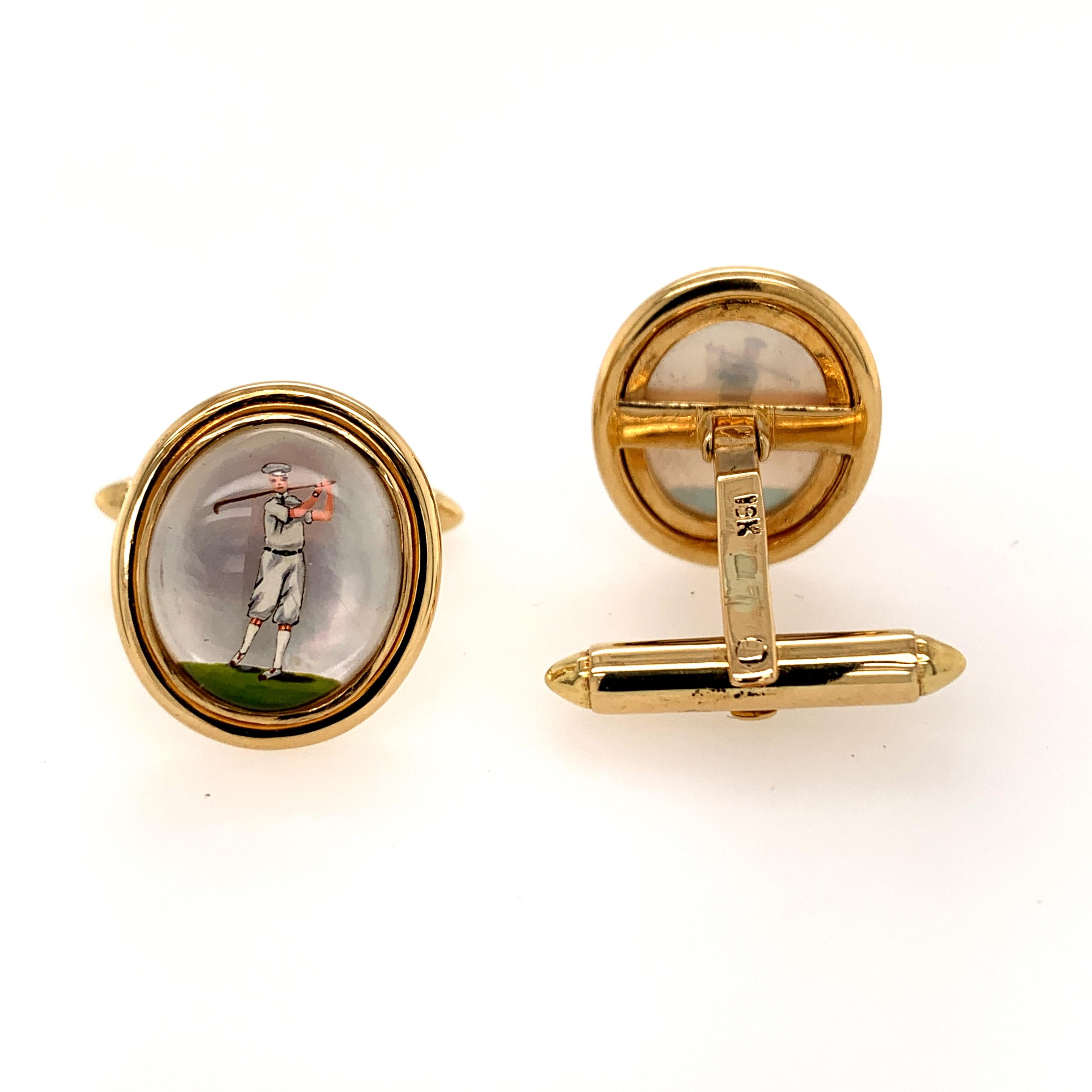 Cabochon Gold Reverse Crystal Golf Cufflinks For Sale