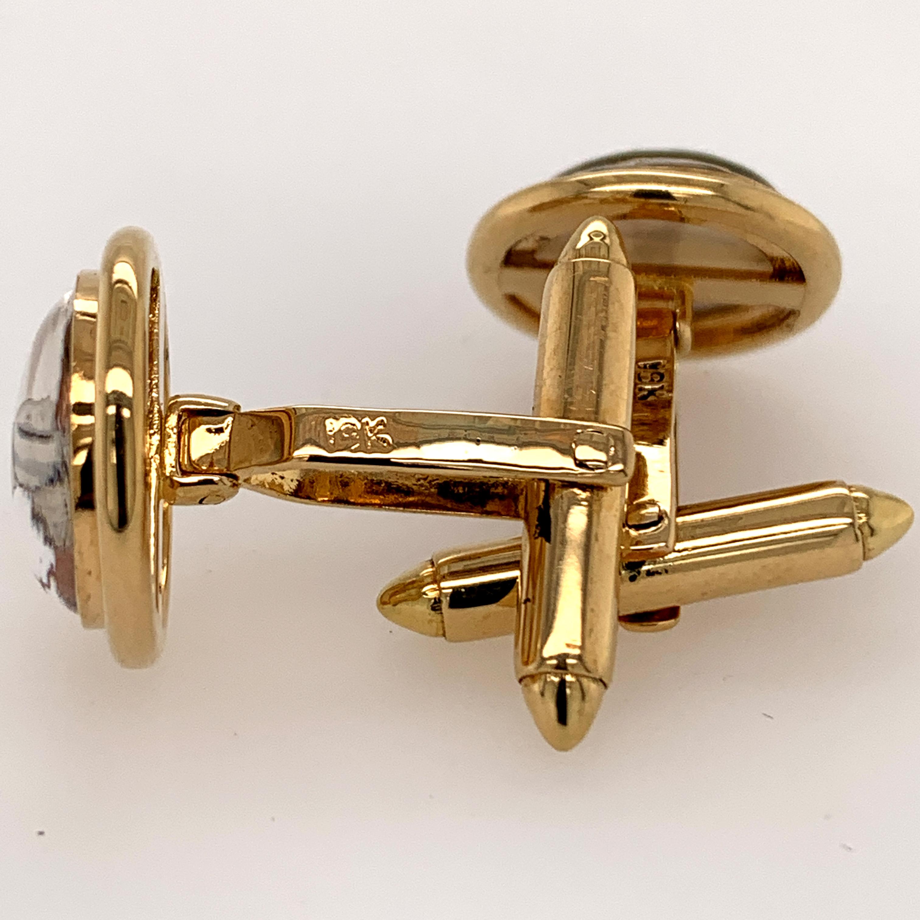 Gold Reverse Crystal Golf Cufflinks In Excellent Condition For Sale In New York, NY