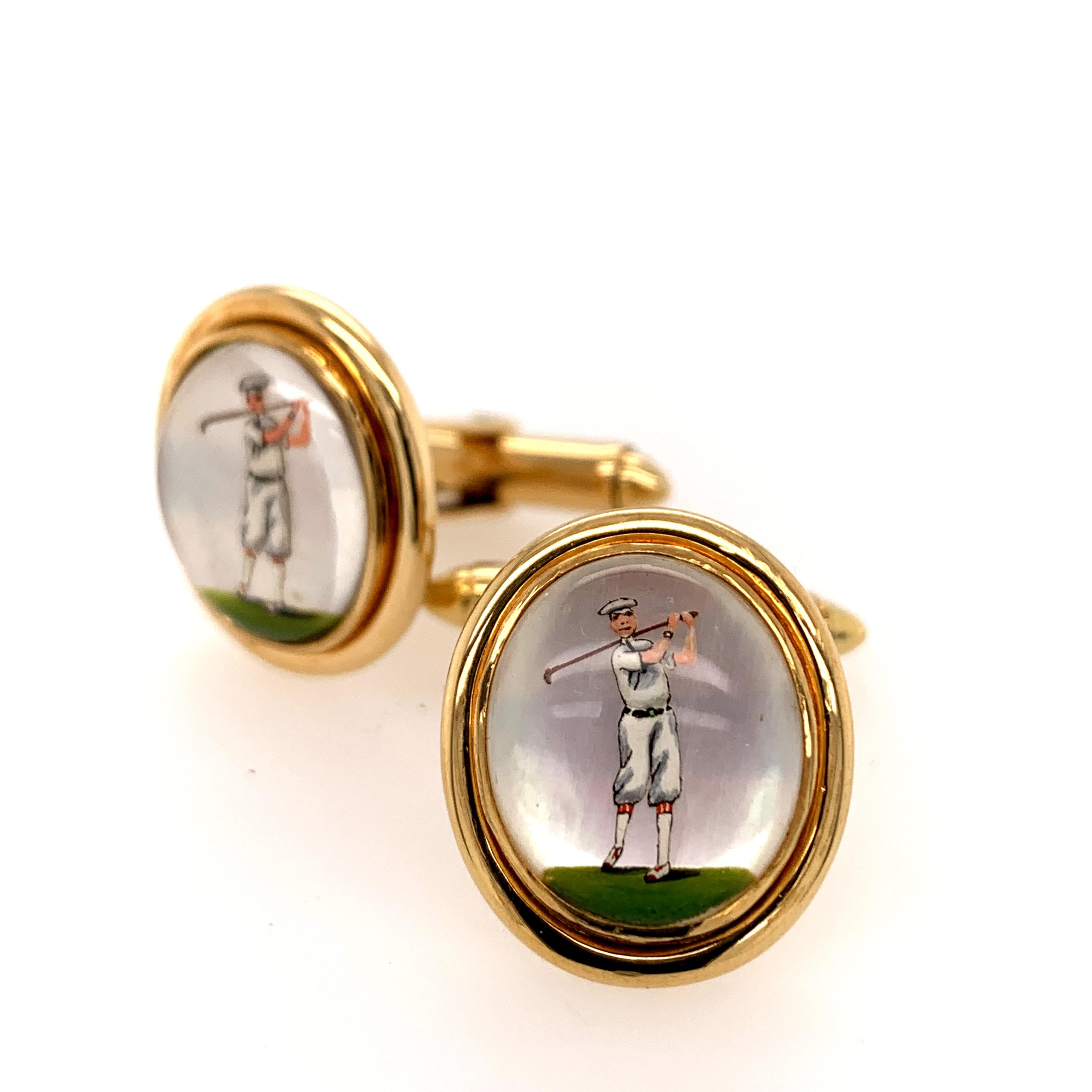 Gold Reverse Crystal Golf Cufflinks For Sale 1