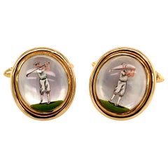 Gold Reverse Crystal Golf Cufflinks