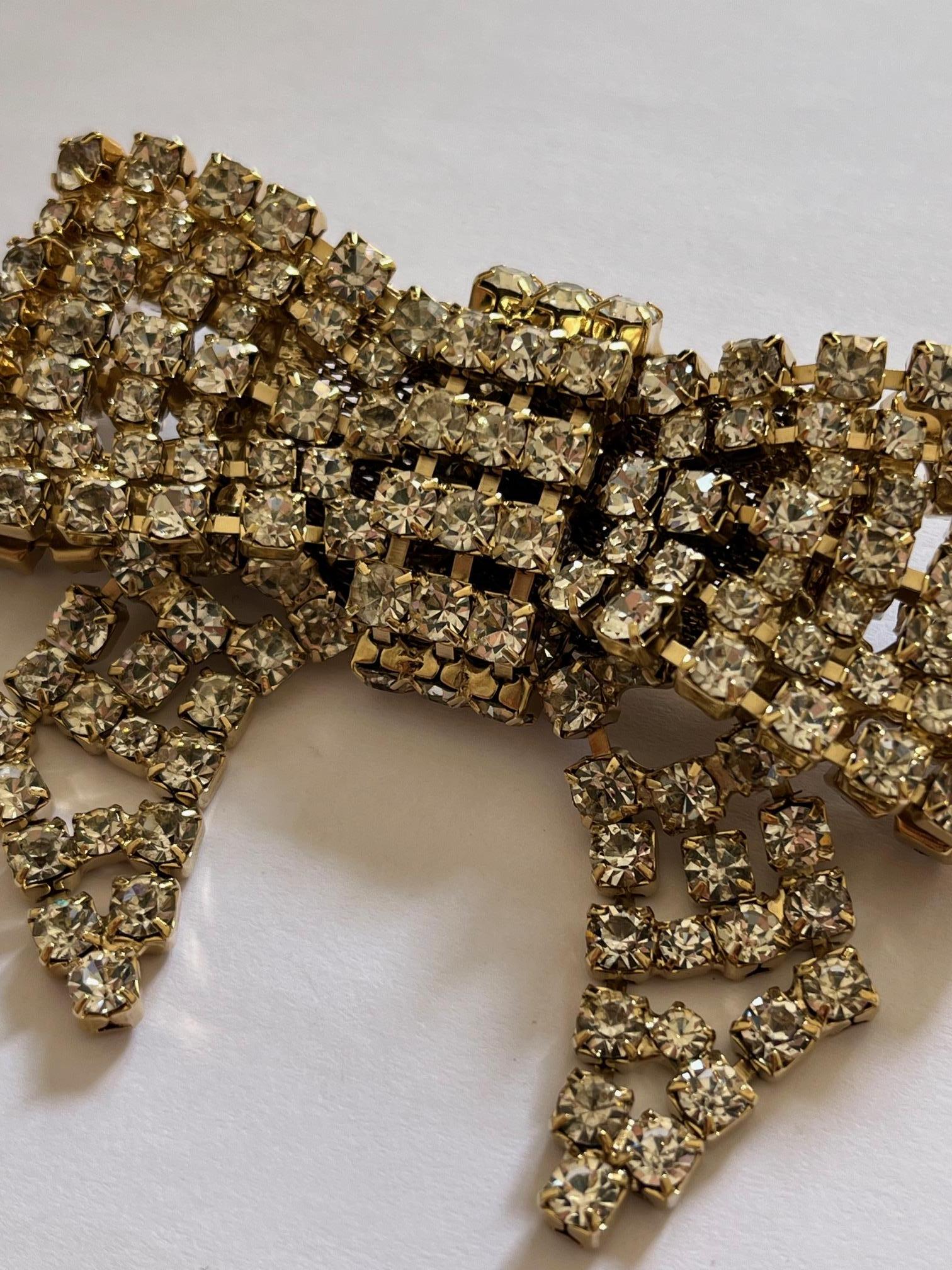 Square Cut Gold Rhinstoned Bow Brooch by Daniel Swarovski For Sale