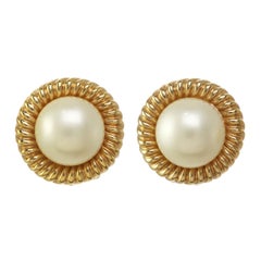 Gold Ribbed Pearl CLIP Earring as seen in Vogue 1960s Fabiani Ad