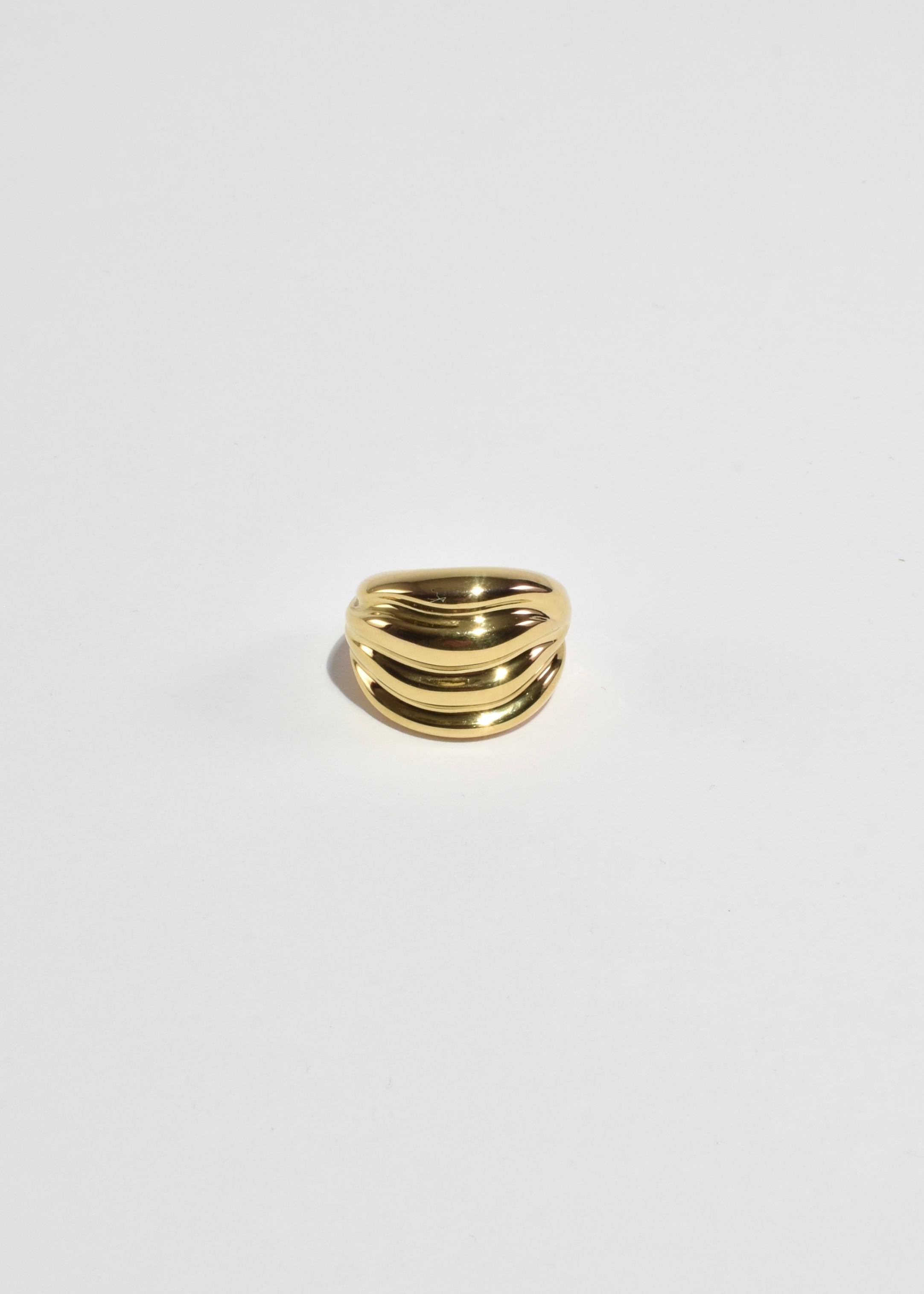 Women's or Men's Gold Ribbed Statement Ring For Sale