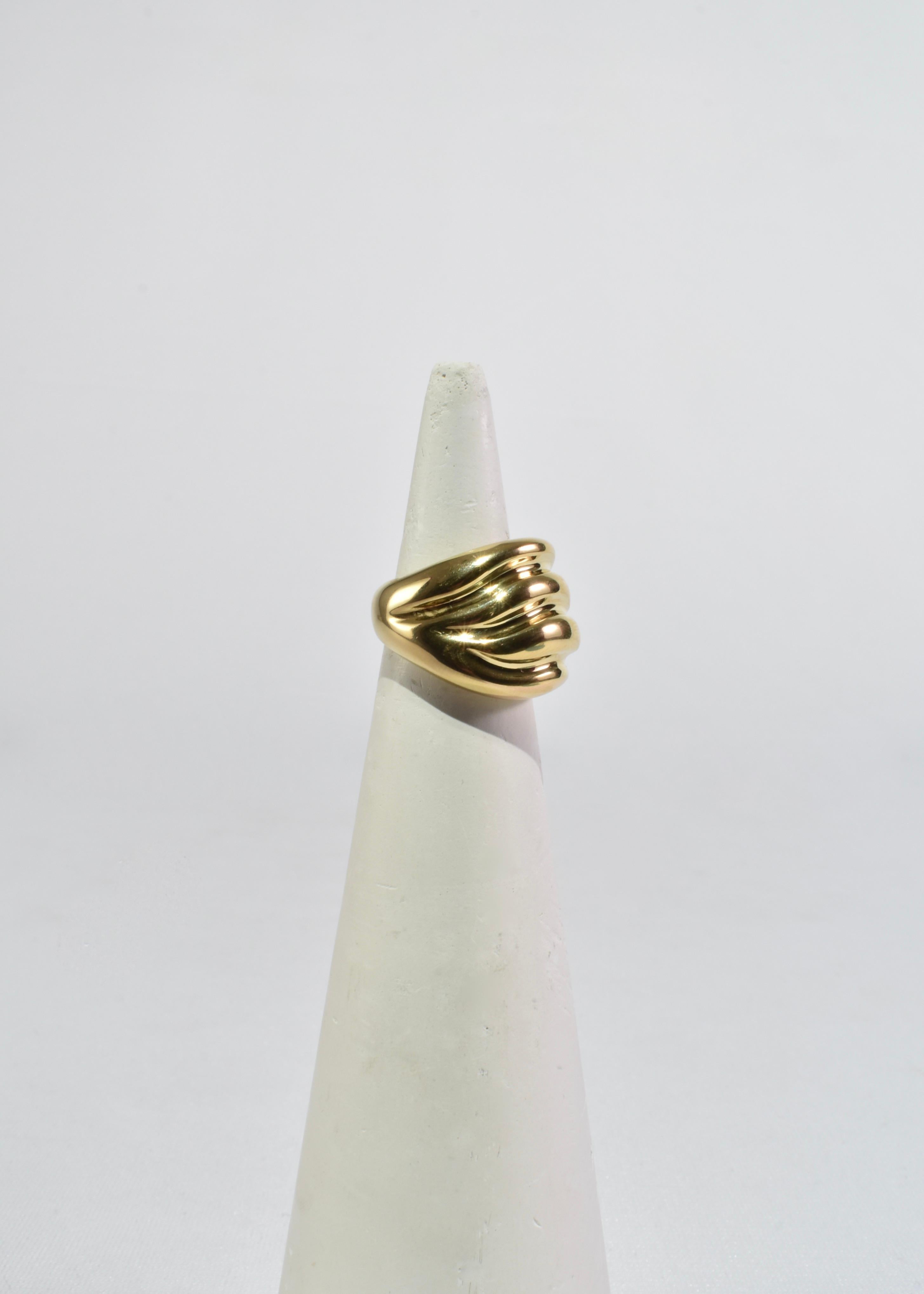 Gold Ribbed Statement Ring For Sale 2