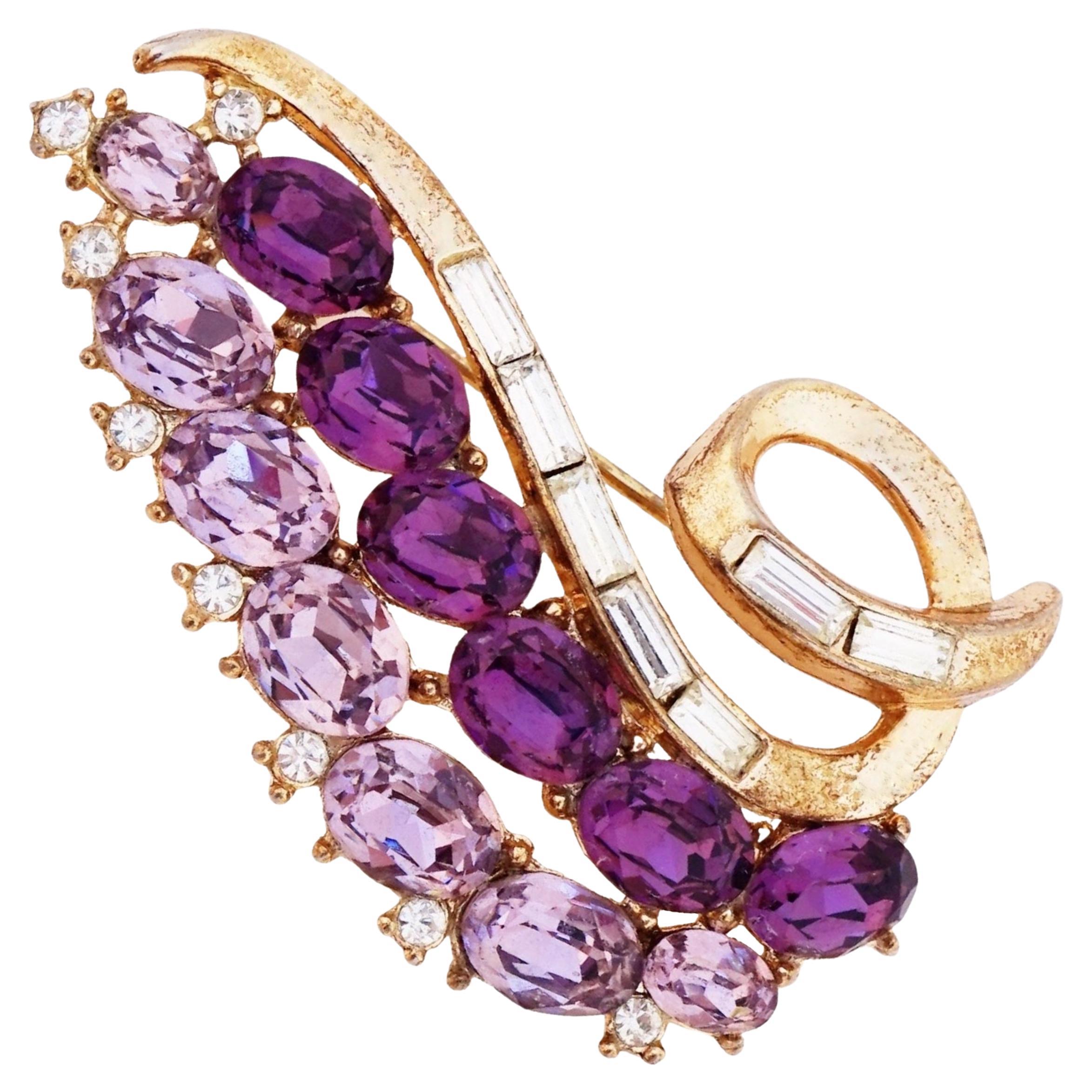 Gold Ribbon Brooch With Amethyst Crystals By Alfred Philippe For Crown Trifari For Sale