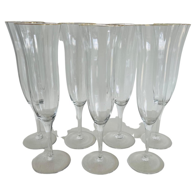 Gold Rim Champagne Glass Flutes, Set of 7 For Sale at 1stDibs