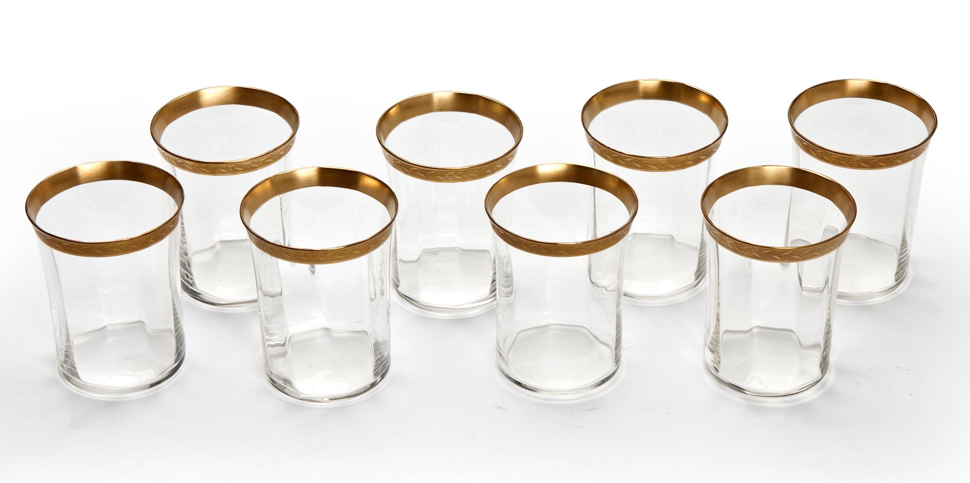 Stunning set of gold rimmed glasses, quality crystal with decorative gold trim, gentle ribbing on these juice glasses.
Available for limited time, after which this will no longer be on this platform.