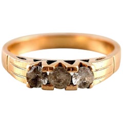 Gold Ring 14 Karat with Small Stones Art Deco, 1930s-1940s
