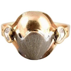 Gold Ring 14 Karat with Two Small Stones Heart Shaped