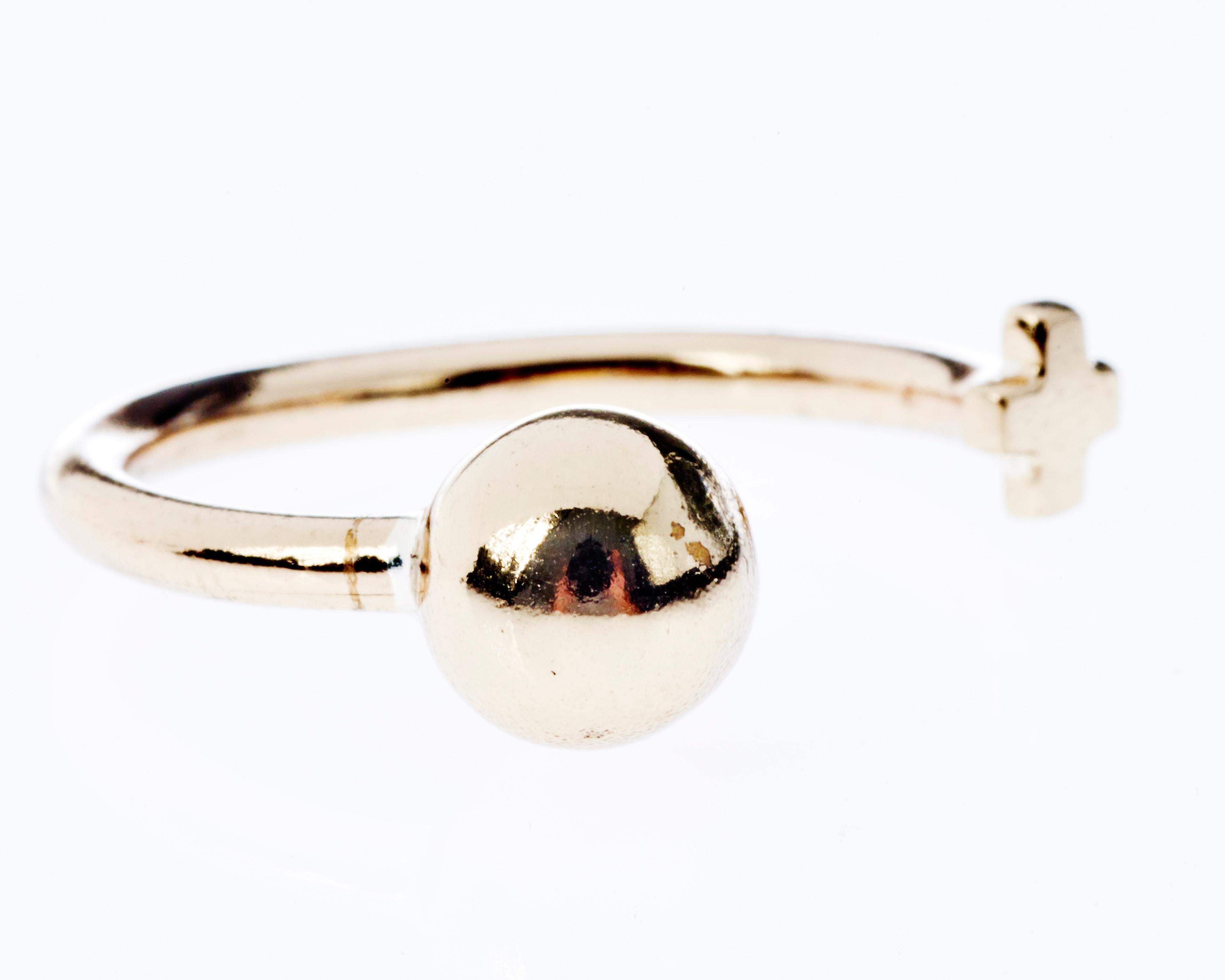 Contemporary Stack Ring Ball Cross Cocktail Ring Gold Adjustable Stackable J Dauphin For Sale