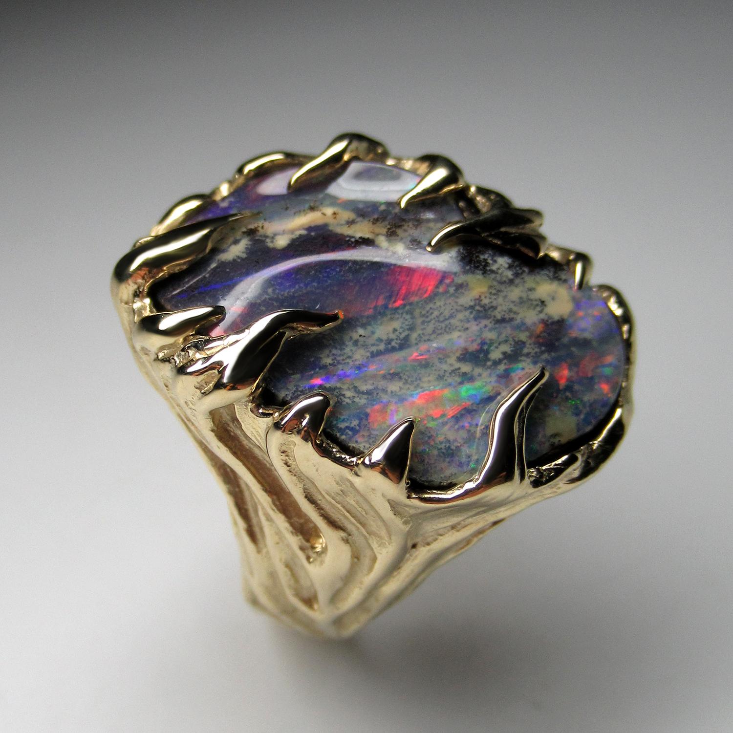 Gold Ring Opal Waves Boulder ring Gemstone Unisex Jewelry For Sale 12