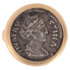 Roman Silver Denarius of Diva Faustina Senior 146 AD Gold Coin Men's Ring