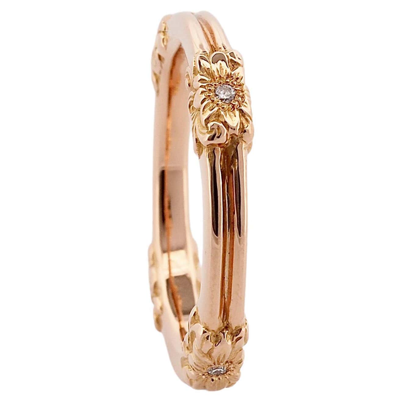 Customizable Gold Ring, Hand Engraved, with Flowers and Diamonds For ...