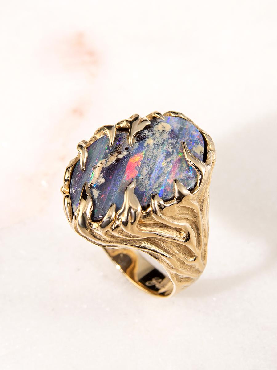 Gold Ring Opal Waves Boulder ring Gemstone Unisex Jewelry For Sale 9