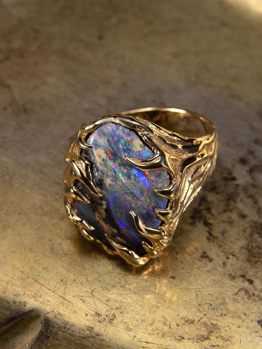 Gold Ring Opal Waves Boulder ring Gemstone Unisex Jewelry For Sale 1