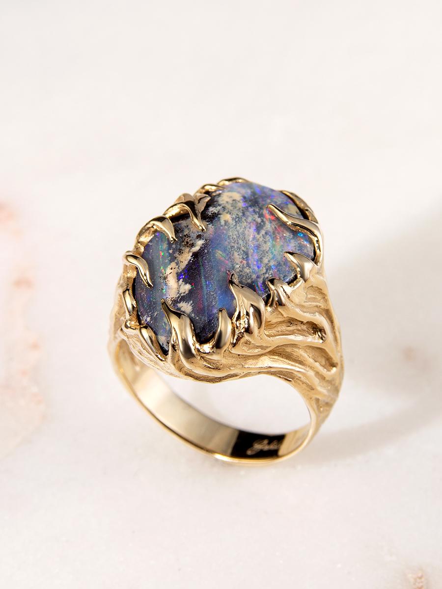 Gold Ring Opal Waves Boulder ring Gemstone Unisex Jewelry For Sale 5