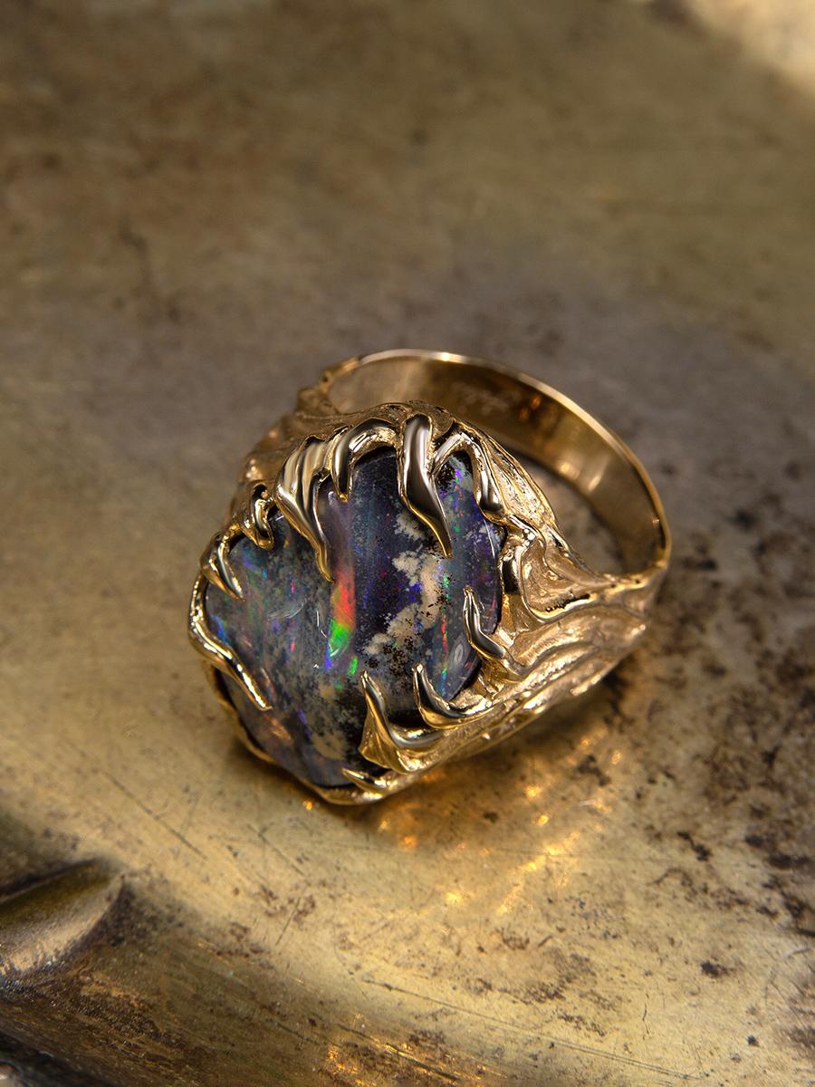 Gold Ring Opal Waves Boulder ring Gemstone Unisex Jewelry For Sale 3