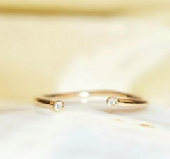Gold Ring Open White Stone 14K Engagement Diamond Band Ladies Thin Ring Band