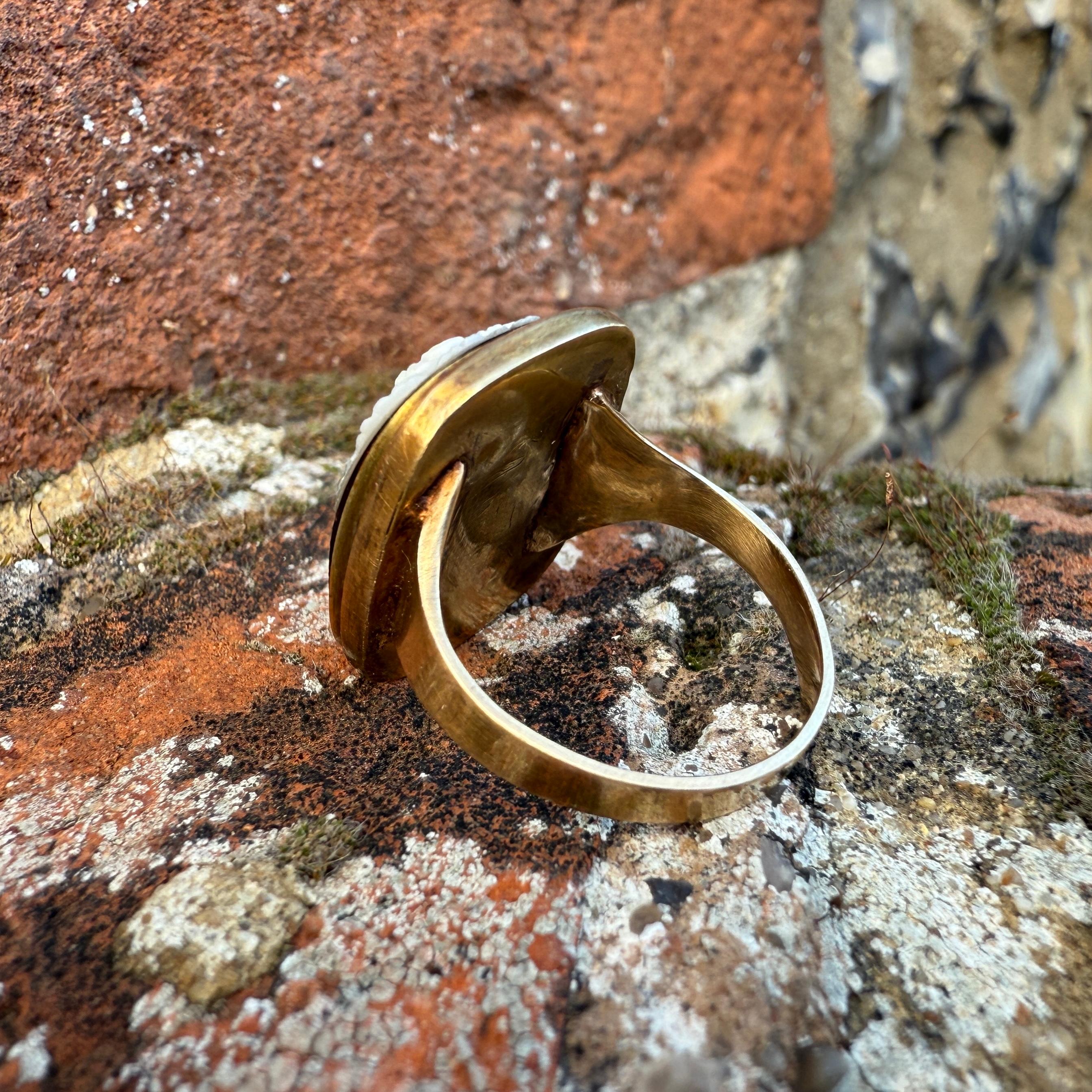 Gold Ring Set with a 19th Century Sardonyx Cameo of Medusa. 1