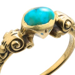 Gold Ring Set with a Cabochon Turquoise. Western Europe, early 17th century.