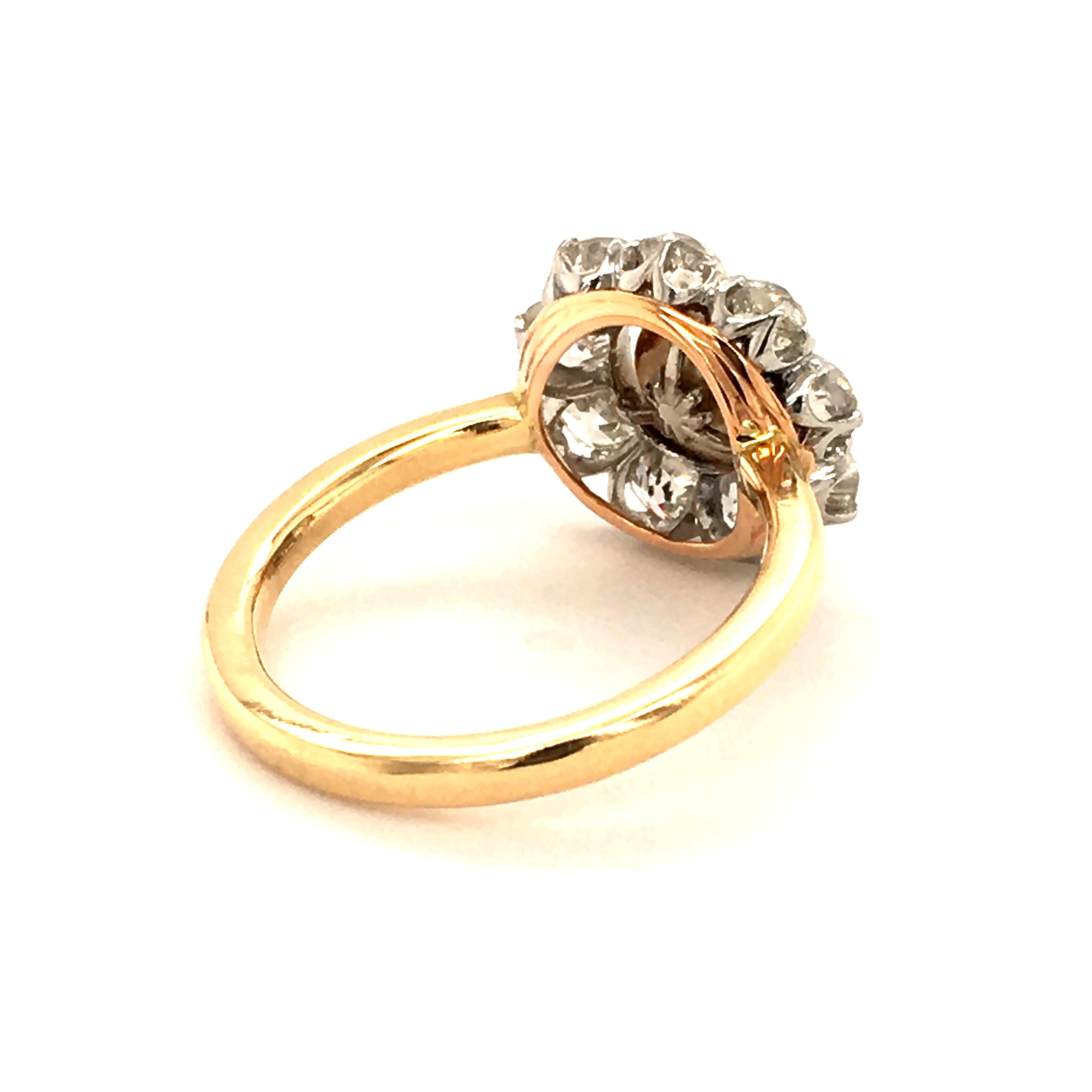 Old European Cut Gold Ring Set with a Natural Pearl Surrounded by Oldcut-Diamonds