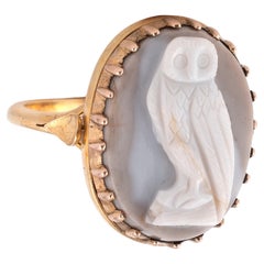 Gold Ring Set With An Agate Owl Cameo, Italian 17th century