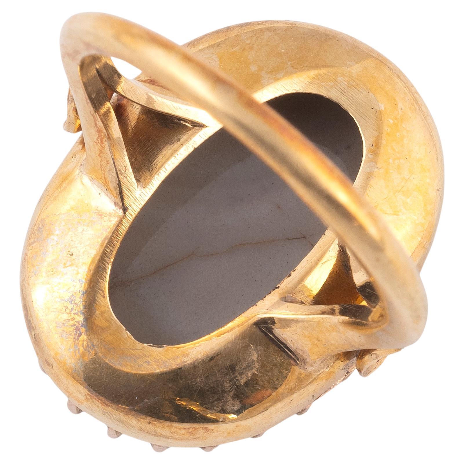 Baroque Gold Ring Set With An Agate Owl Cameo, Italian 17th century