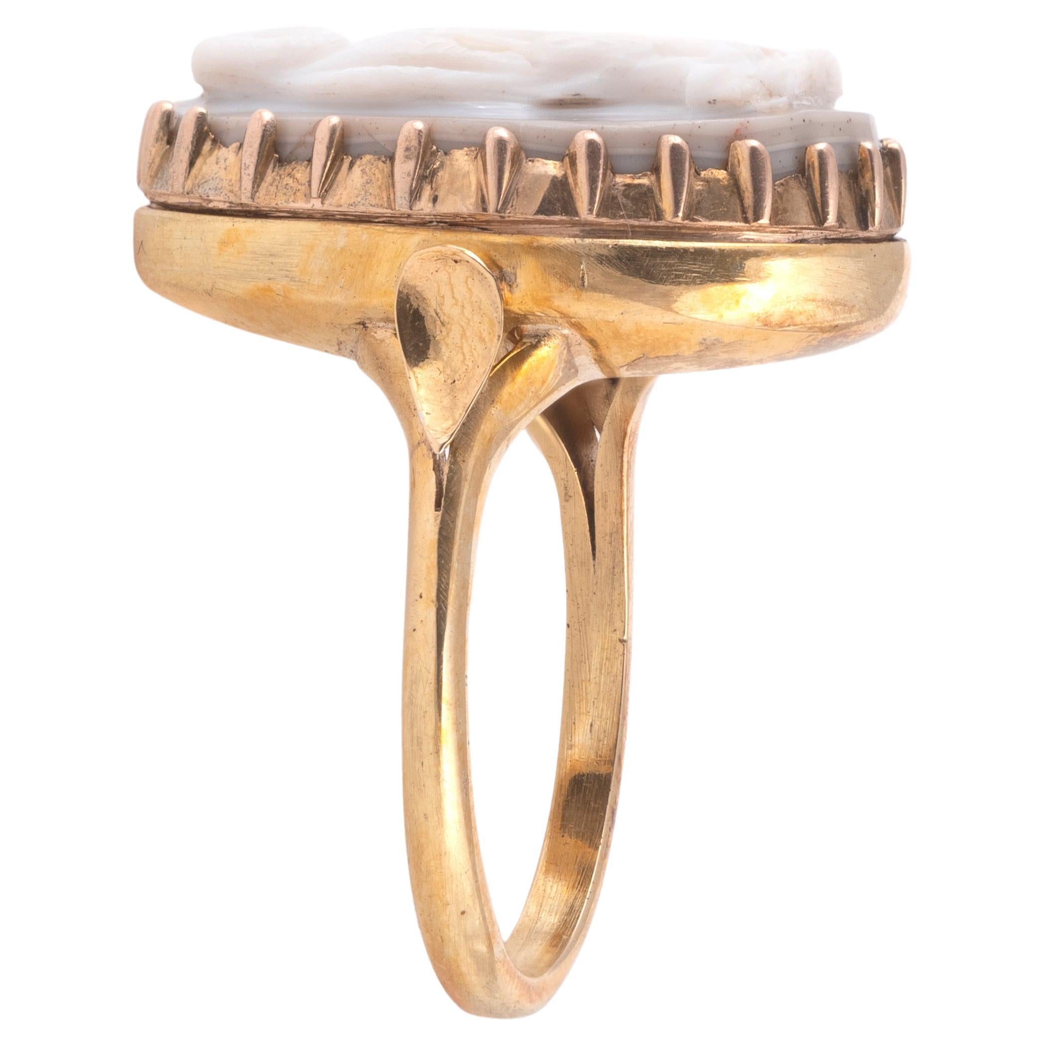Uncut Gold Ring Set With An Agate Owl Cameo, Italian 17th century