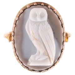 Gold Ring Set With An Agate Owl Cameo, Italian 17th century