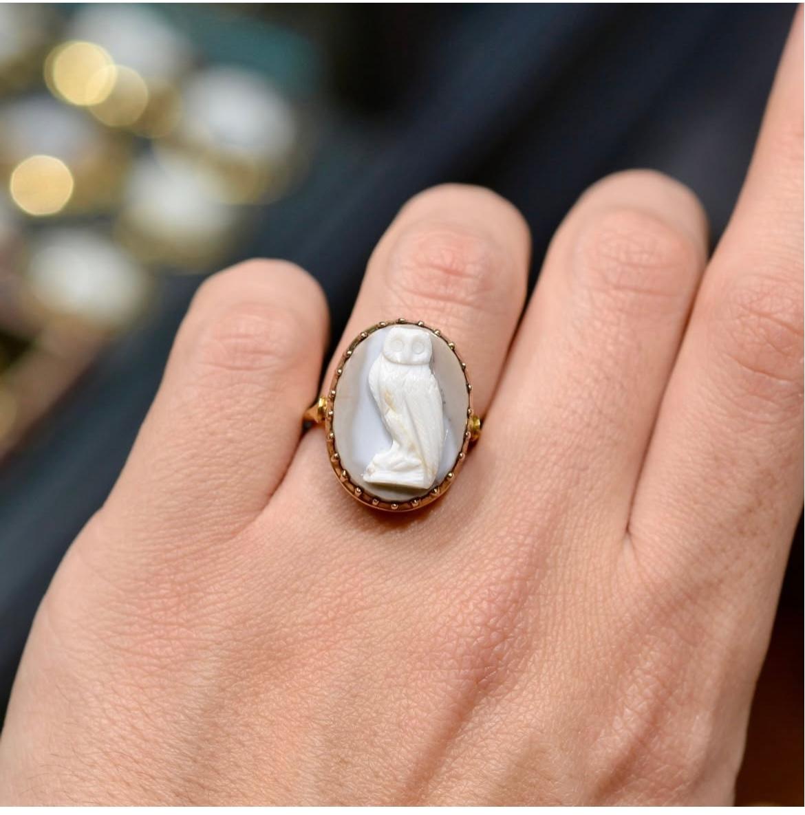 Gold Ring Set With An Agate Owl Cameo, Italian 17th century 2
