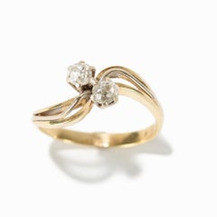 Gold Ring with 2 Diamonds of 0.25 Carat, 1930s