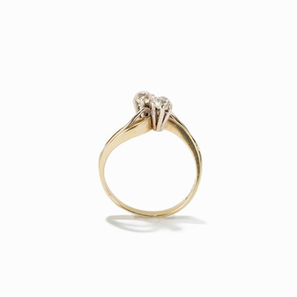 Women's Gold Ring with 2 Diamonds of 0.25 Carat, 1930s For Sale