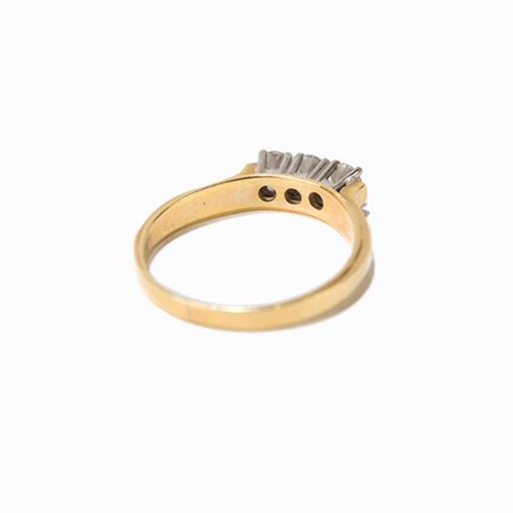 Women's Gold Ring with 3 Brilliants, 14 Carat Gold and Platinum, 1930s For Sale