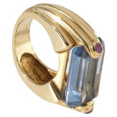 Gold Ring with a Aquamarine Stone, 1970s