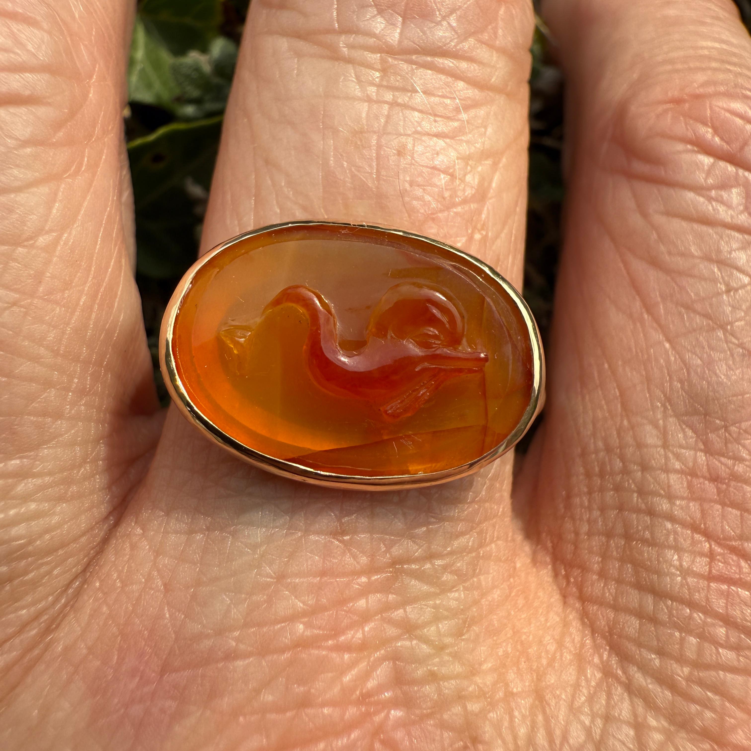 Women's or Men's Gold Ring with a Cameo of a Dolphin. Cameo, 16th century; modern gold ring mount For Sale