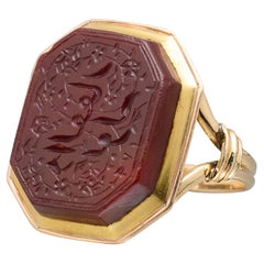 Gold Ring with a Persian Inscribed Carnelian Intaglio dated 1179 AH / 1765 AD.