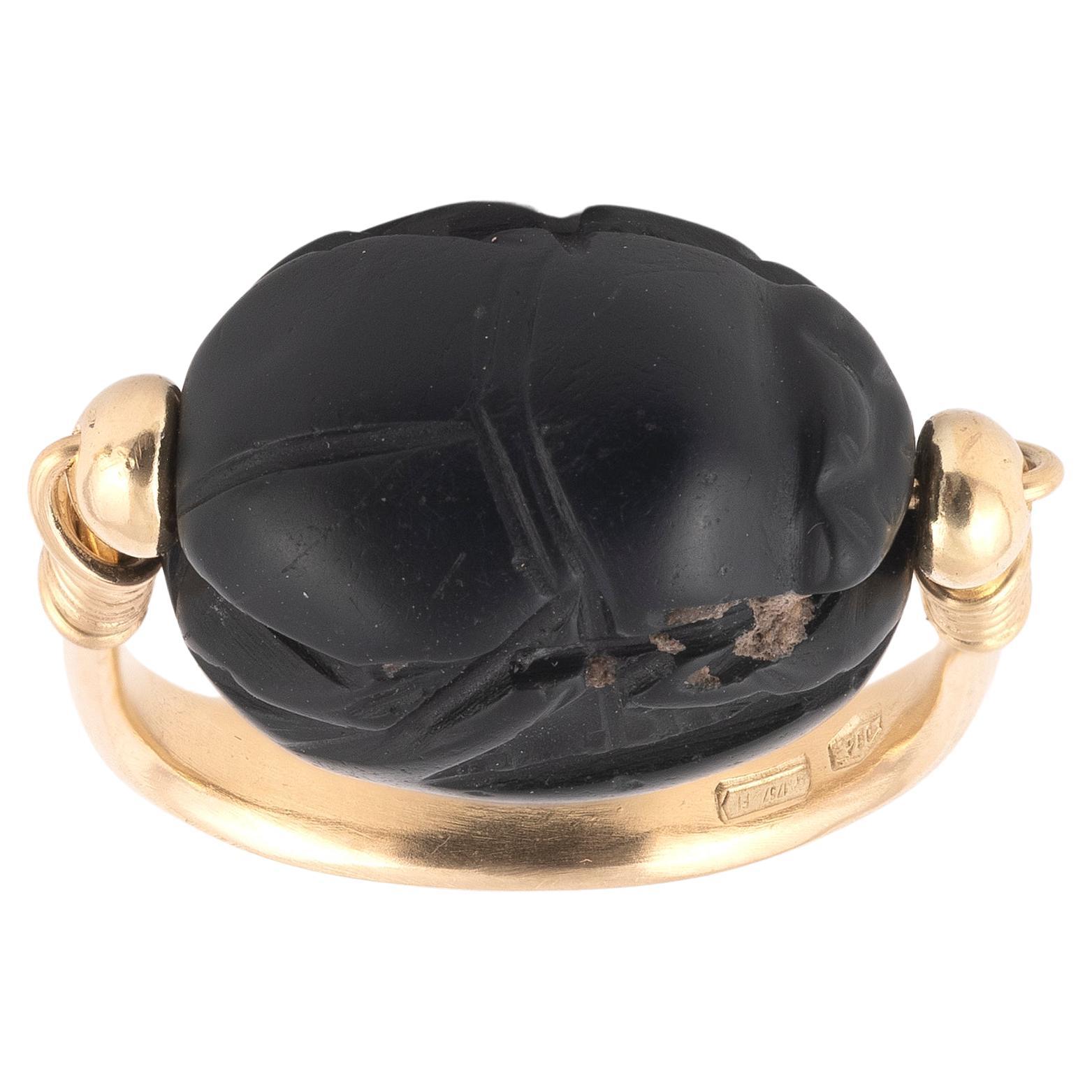 Gold Ring With An Etruscan Jasper Scarab Of A Sileno Against The Lion For Sale