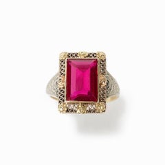 Gold Ring with Baguette-Cut Spinel, 14 Carat, 1920s a Rare Stone Variety in Pink