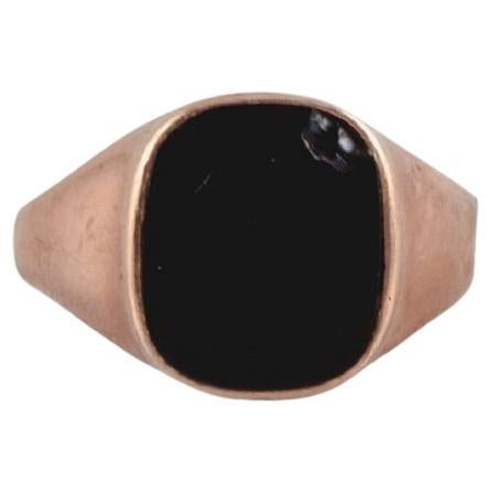 Gold Ring with Black Stone, Approx. 1960s For Sale