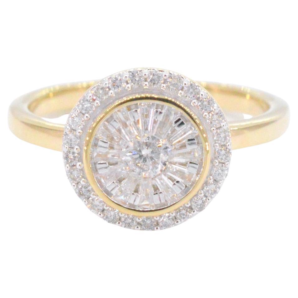 Gold Ring with Brilliant and Baguette Cut Diamonds For Sale