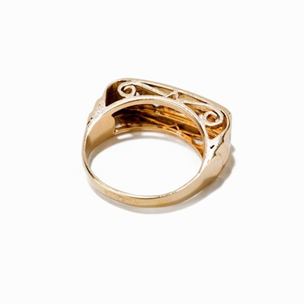 Art Deco Gold Ring with Diamonds, 14 Carat, Europe, 1930s For Sale