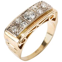 Antique Gold Ring with Diamonds, 14 Carat, Europe, 1930s