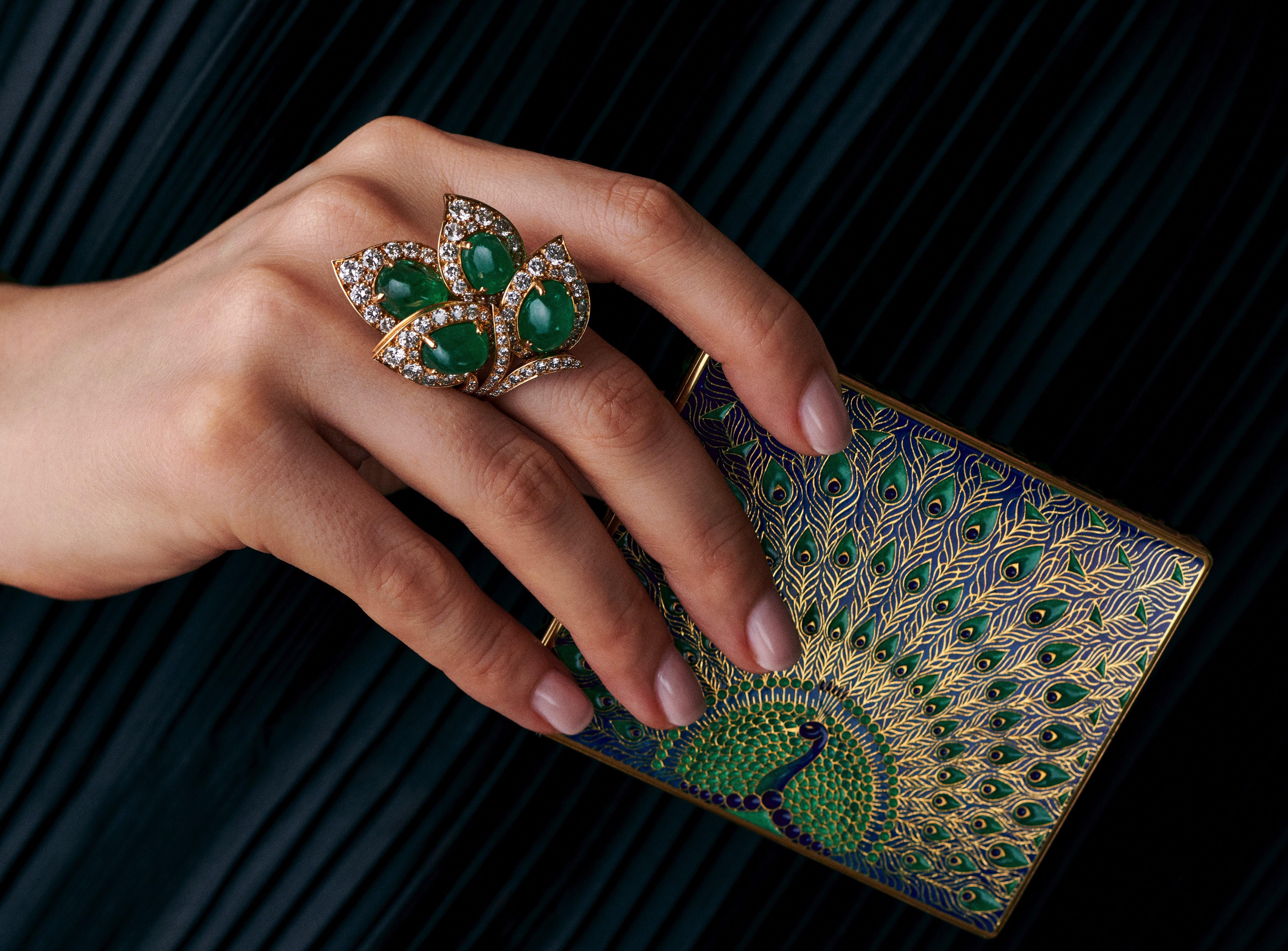 Gold Ring with Diamonds and Emeralds by Marchak 4