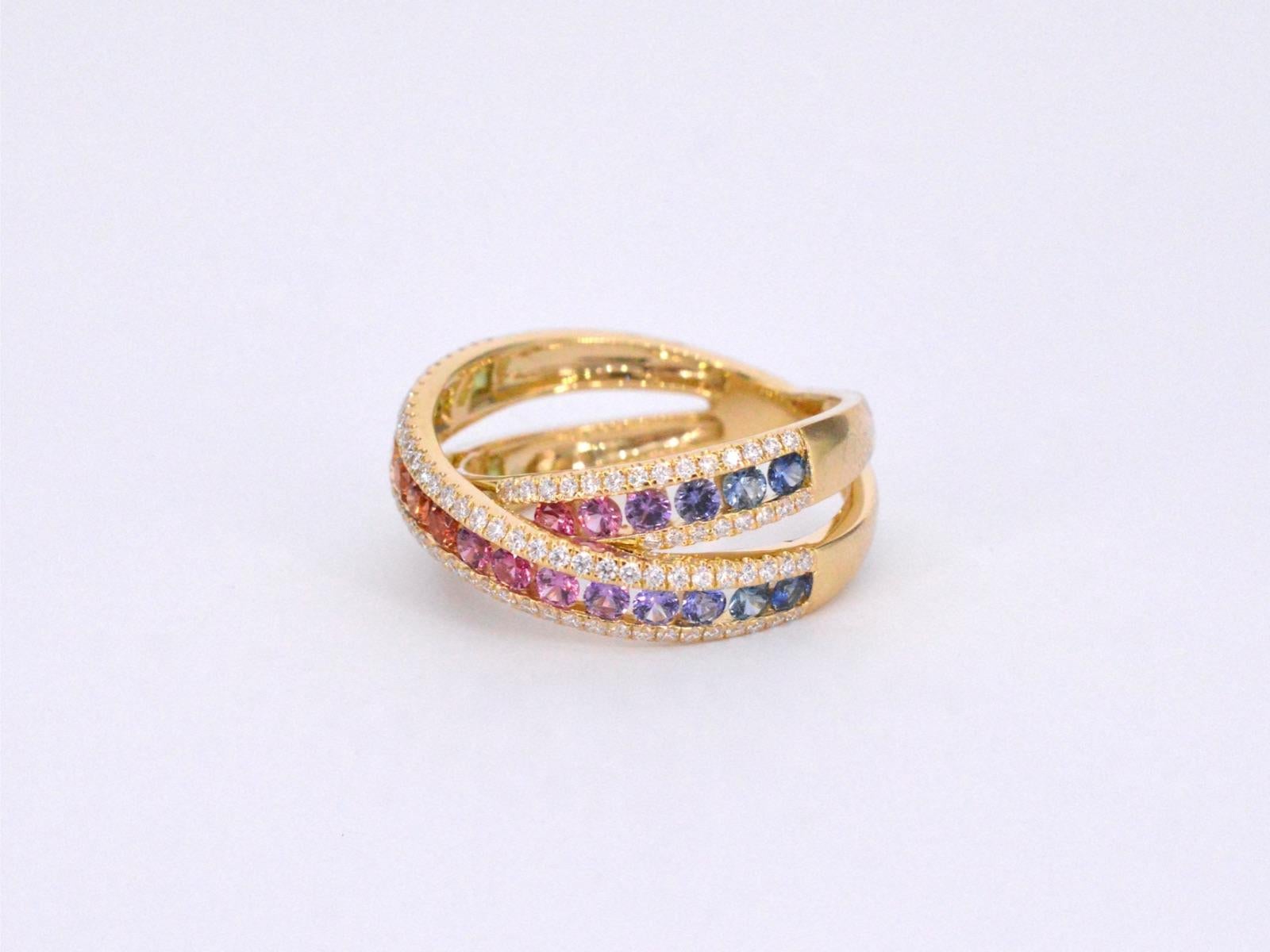 Gold ring with diamonds and multicolour sapphires For Sale 2