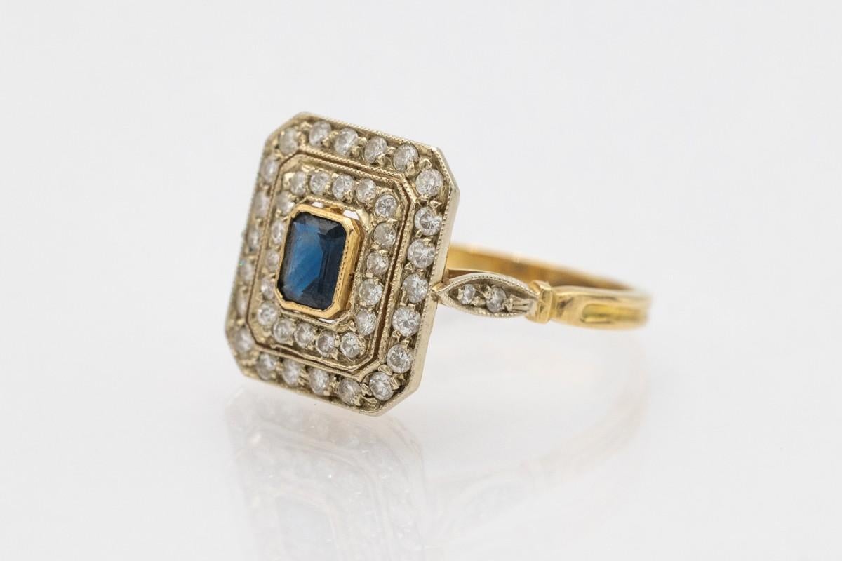 Women's or Men's Gold ring with diamonds and sapphire, France, mid XX century