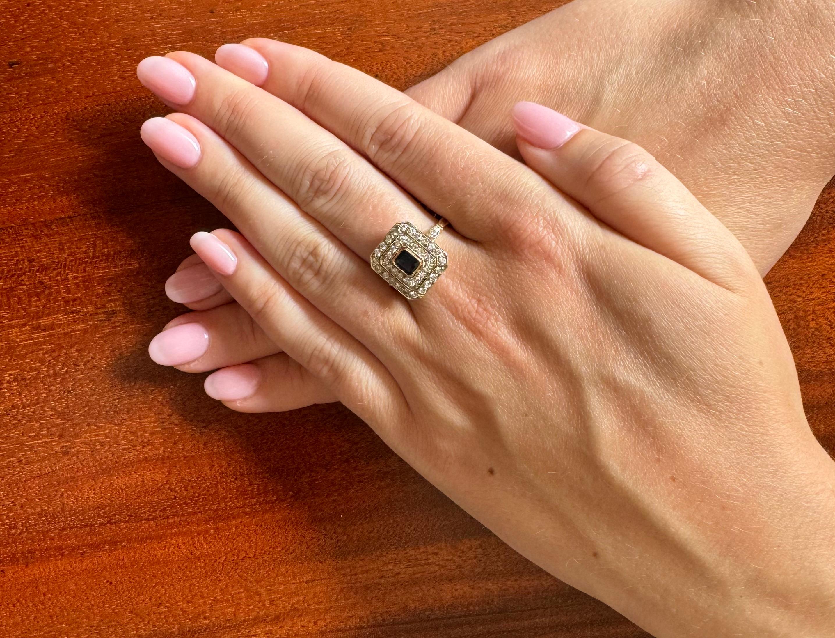 Gold ring with diamonds and sapphire, France, mid XX century 2