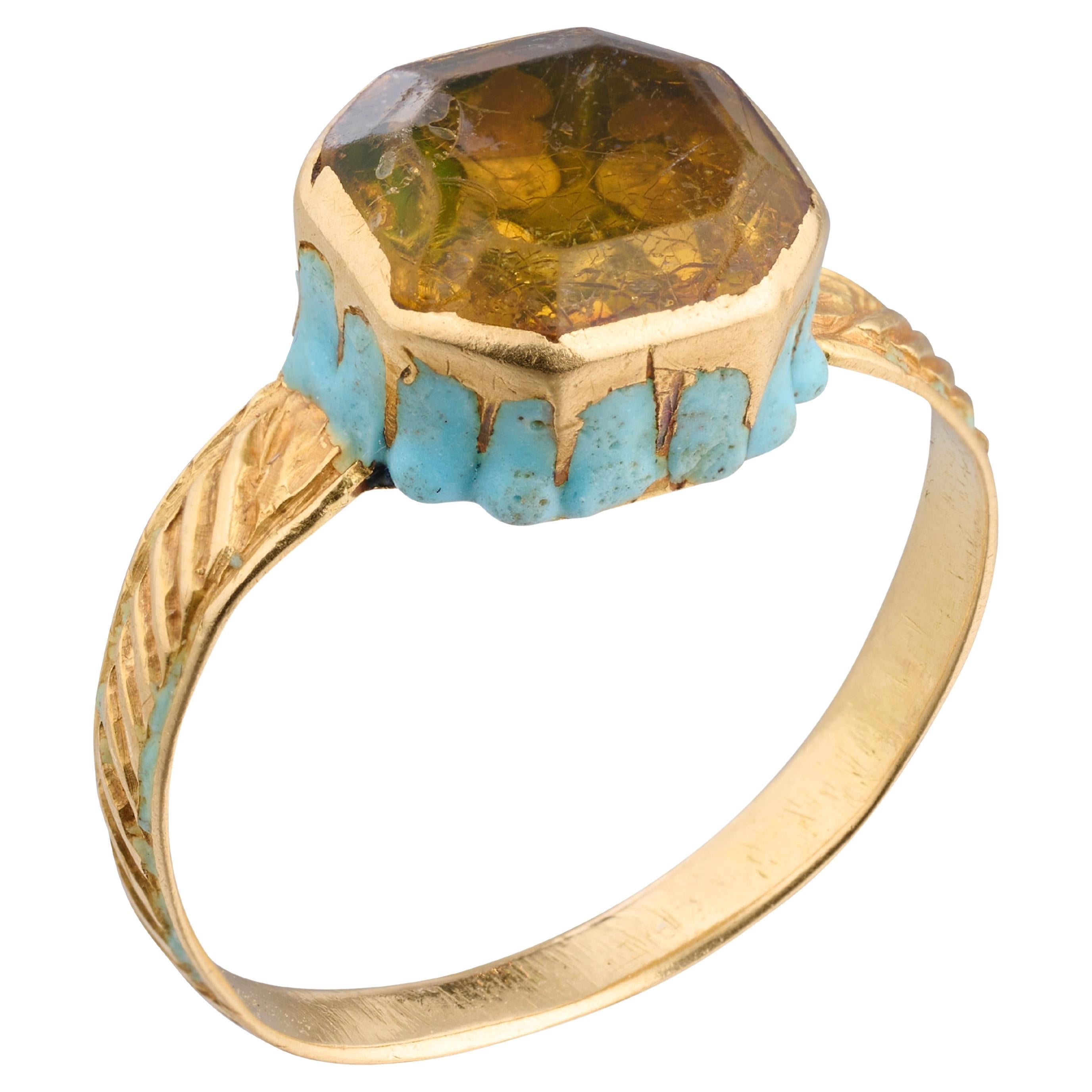 Gold Ring with Enamelled Bezel and Table-Cut Paste. England, mid-17th century.